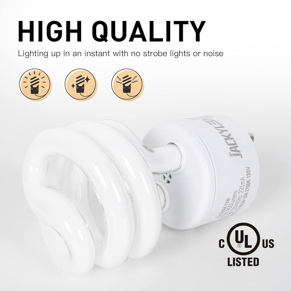 JACKYLED UL-Listed GU24 CFL Light Bulbs, T3 13W 2700K Warm